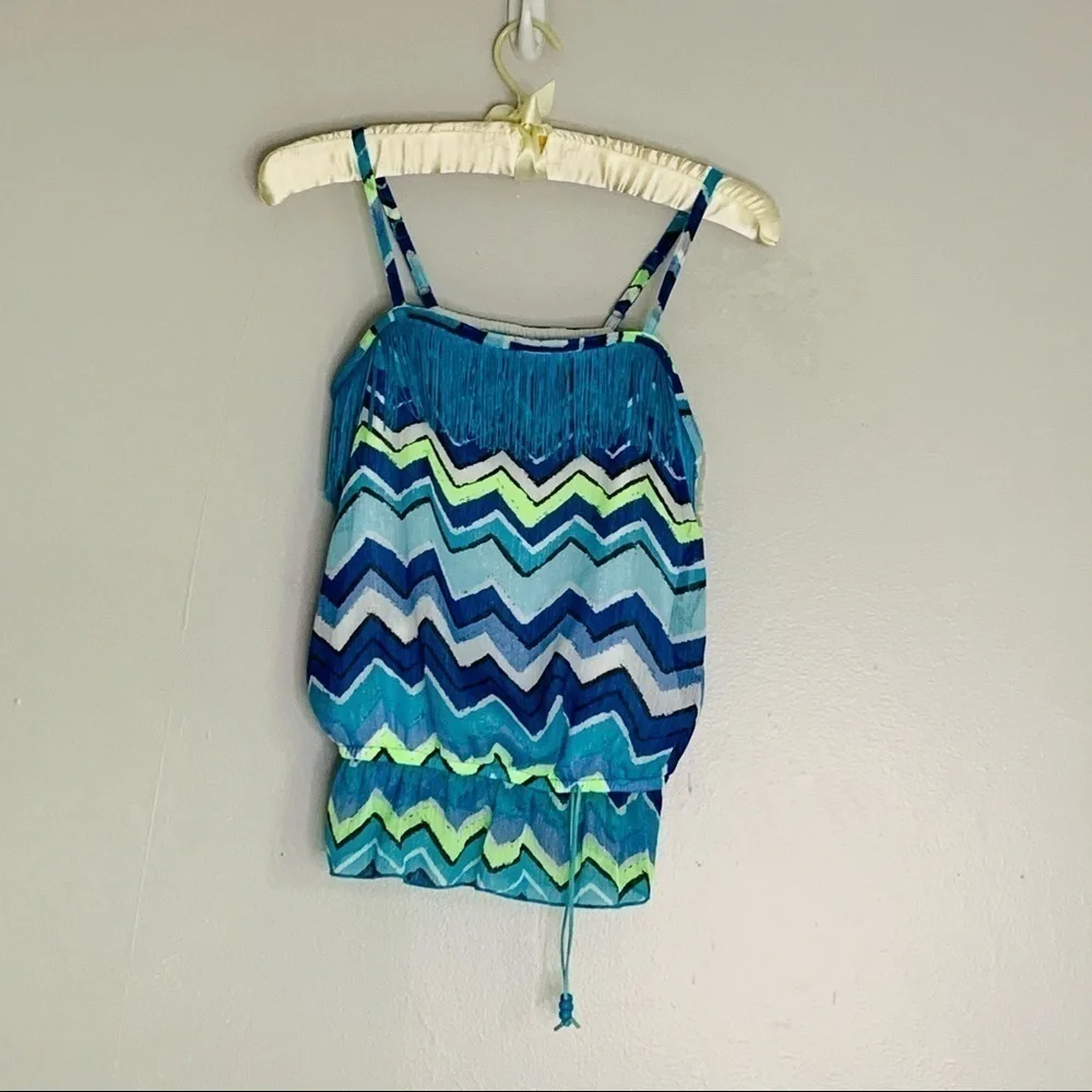 Justice Fringe Chevron tank top ocean blues 12 blue